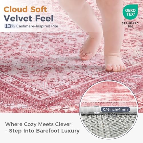 OPPODREAM Vintage Pink Area Rugs 10x14, Washable Rug for Living Room - Image 2