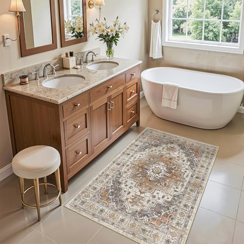 Madane Washable Area Rug 2x3 Small Entryway Rugs Non-Slip, Turmeric/Grey - Image 4
