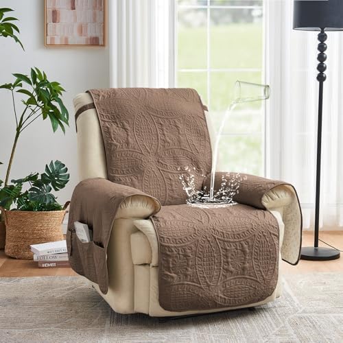 Toffee Quilted Recliner Covers, Waterproof Recliner Chair Covers, Lazy Boy Chair Covers, Pet Friendly Recliner Slipcover for Dogs Cats, Washable Furniture Protector (Recliner 22", Raw Umber) - Image 2