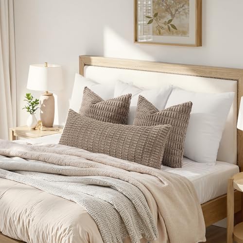MIULEE Lumbar Corduroy Throw Pillow Cover for Bed 14x36 Light Brown - Image 2