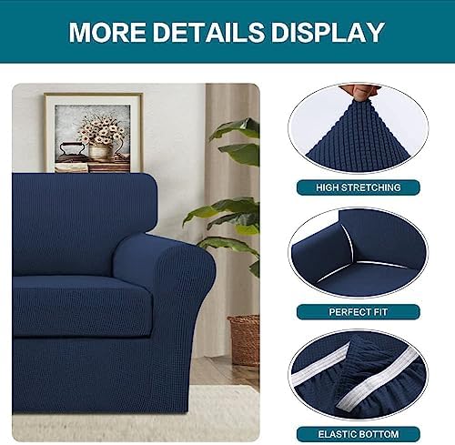 Turquoize 2 Piece Chair Covers Chair Slipcovers for Living Room Armchair Couch Cover Chair Sofa Cover with Individual Cushion Covers Furniture Cover for Chairs Feature Jacquard Fabric (Chair, Navy) - Image 4