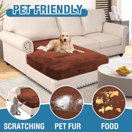 H.VERSAILTEX Velvet Stretch Individual Chaise Cover Sectional Couch Covers for L Shaped Sofa Both Left/Right Furniture Protector Seat Cushion Sofa Cover (1 Piece Chaise Cover, Rust) - Image 3