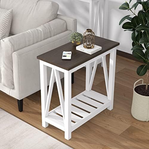 ChooChoo Farmhouse End Table, Narrow Side Table with Shelf - Image 5