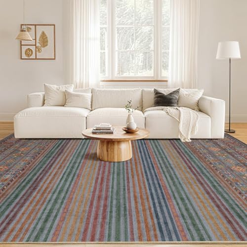 Nakagishi 9X12 Area Rugs Living Room: Washable Large Vintage Rug Neutral Non-Slip Soft Stain Resistant Indoor Carpet for Bedroom Nursery Dining Room Office Playroom - Multi Color - Image 4