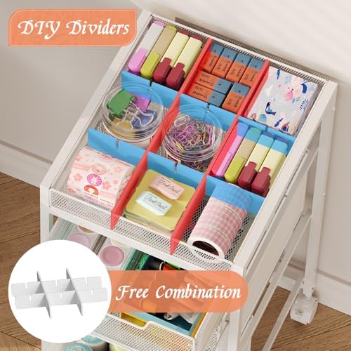 Rolling Utility Cart with 4 Drawers, Craft Organizer and Storage Carts with DIY Divider, Lockable Wheels Storage Organizer for Art Supplies, Store for Brushes & Paints & Artifacts, White - Image 5