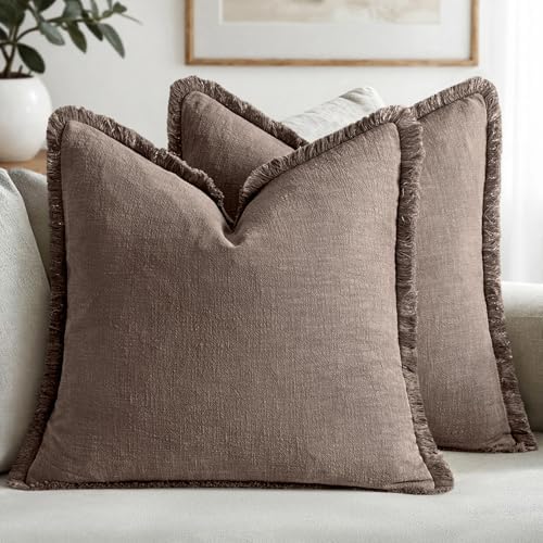 MIULEE Linen Fringe Decorative Fall Throw Pillow Covers Malt Ball 18x18 by MIULEE