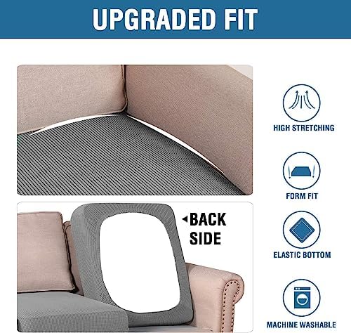 H.VERSAILTEX Super Stretch Individual Seat Cushion Covers Sofa Covers Couch Cushion Covers Slipcover Sets Thick Jacquard Textured Twill Fabric (1 Piece Chair Cushion Cover, Dove) - Image 6