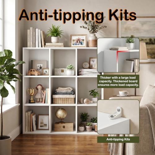 WannabeMyself【Sturdy Build&Easy Assembly】 9 Cube Storage Organizer with Anti-Tipping Kits,Reversible Open Back Book Shelf, Bookcase for Living Room,Bedroom,Entrance Hall,Office,35.8×11.4×35.9,White - Image 4