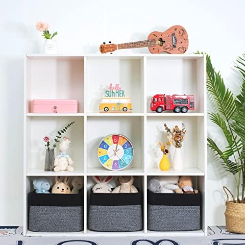 MINTWOOD Design 3-Pack Storage Baskets for Shelves, Playroom and Classroom Storage Basket, Book Basket, Decorative Storage Cube Bins, Woven Closet Organizers, Pantry and Shoe Organizer, Black Grey Mix - Image 4