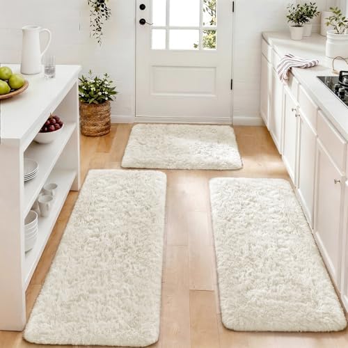 Ophanie Small Rug Washable Non Slip Throw Bedside Area Rugs, Fluffy Soft Mini Bedroom Carpet, 1.5x2.5，1.5x4 and 1.5x5 Rug Set, 3 Piece Ivory with Over 99 pcs Pile fibers - Image 5