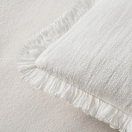 MIULEE Boho Linen Fringe Decorative Throw Pillow Covers White 20x20 - Image 3