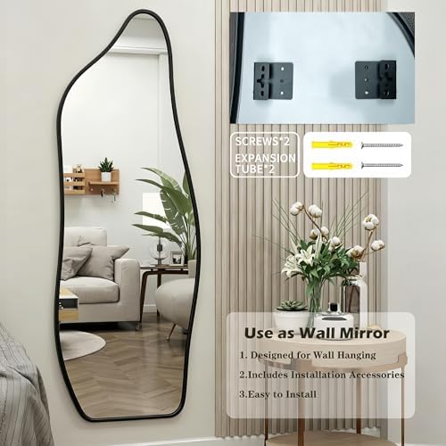 48"x16" Full Length Door Mirror, Dolphin Hanging Mirror, Black - Image 4