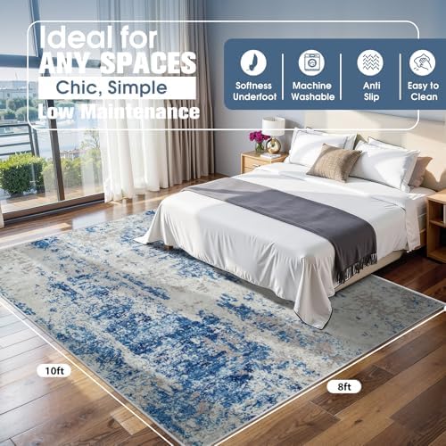 8x10 Area Rugs for Living Room Washable Bedroom Dining Room Blue Grey White - Image 2