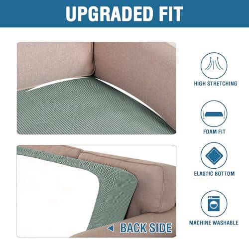 H.VERSAILTEX Super Stretch Individual Seat Cushion Covers Sofa Covers Couch Cushion Covers Slipcover Sets Thick Jacquard Textured Twill Fabric (1 Piece Chair Cushion Cover, Sage) - Image 6