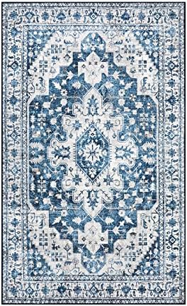 Moynesa Ultra-Thin Washable Vintage Area Rug - 4x6 Living Room Rug for Bedroom Office, Low Pile Non Slip Oriental Laundry Bathroom Mat Indoor Floor Carpet for Entrance Kitchen Mudroom - Image 7