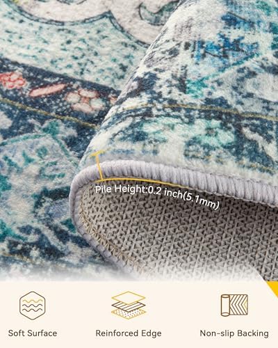 RELEANY Washable Area Rug, Round 10ft, Teal Green/White/Navy - Image 4