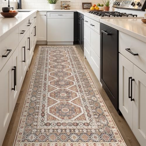 Ksrau 3x10 Runner Rug Washable Vintage: Non Slip Hallway Runners Brick by Ksrau