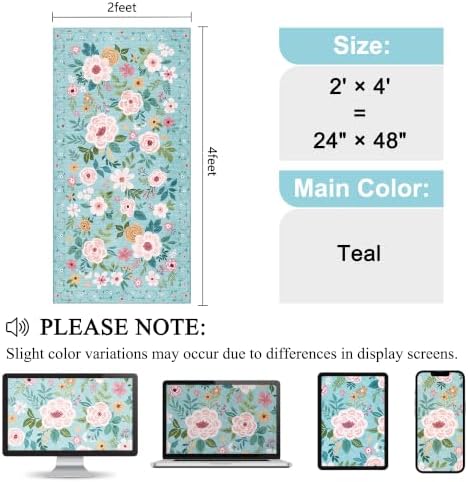 DUKINO 2x4 Entryway Rug, Floral Washable Kitchen Rugs Non Slip, Teal - Image 2