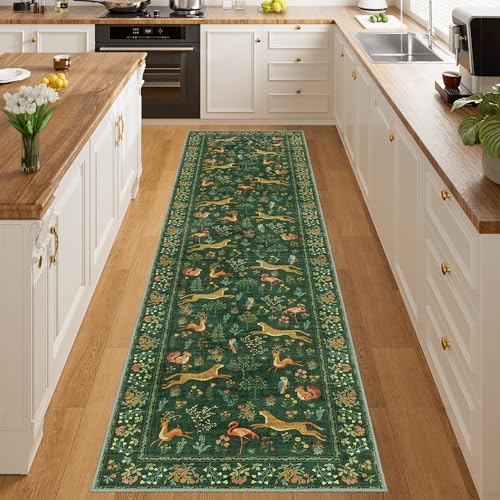 DUKINO 2x8 Washable Runner Rug, Non Slip Animal Kitchen Runner Rug, Green by DUKINO