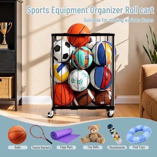 TomCare Garage Ball Storage Rack, Rolling Sports Cart with Lockable Wheels - Image 4