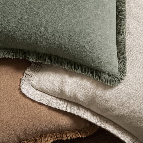 MIULEE Linen Fringe Decorative Fall Euro Throw Pillow Covers Brown 22x22 - Image 4
