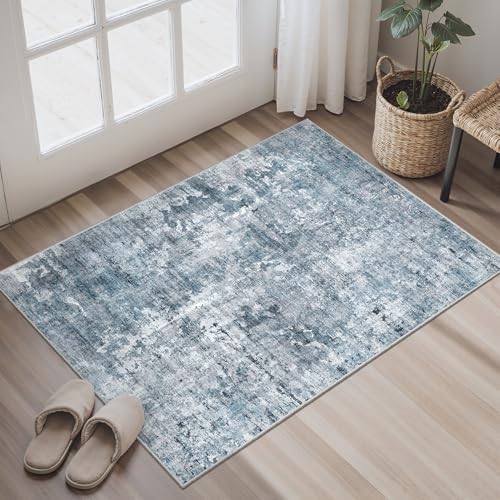 Soalmost 2x3 Abstract Washable Rugs for Entry, Kitchen Area Rug Blue/Grey by Soalmost