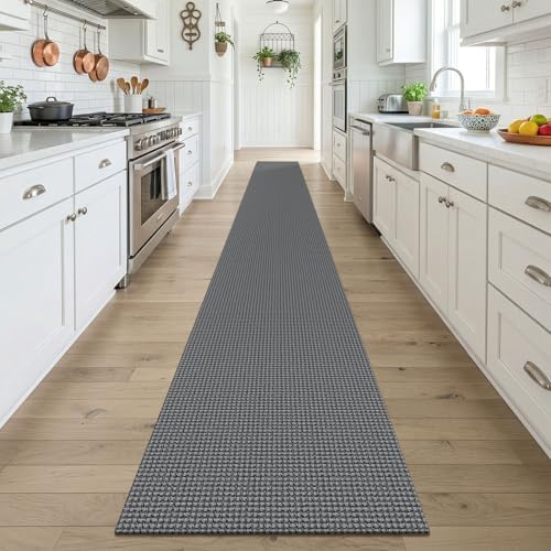 KOZYFLY Braided 2x18 Runners Rugs for Hallway, Extra Long Washable Runner Rug, Woven Non Slip Kitchen Runner, Cotton Entryway Rug, Floor Carpet for Entry, Aisle, Hall, Grey/Dark Grey - Image 2