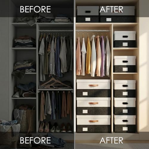 PRANDOM Storage Bins with Lids [3-Pack] Linen Fabric Foldable Storage Boxes Organizer Containers Baskets Cube with Cover for Bedroom Closet Office Grey&Black (23.4X15.9X11.4) - Image 6