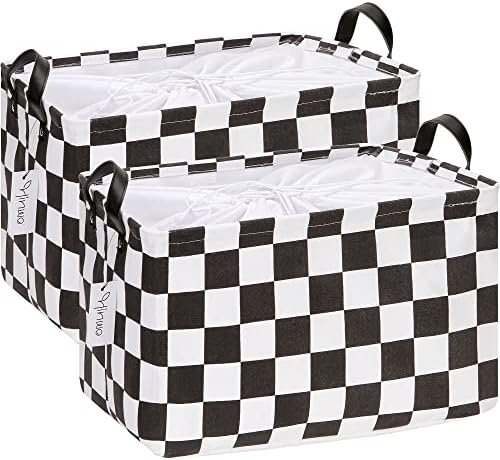 Hinwo 33L Large Canvas Storage Baskets with Lid and Handles, 2-Pack by Hinwo