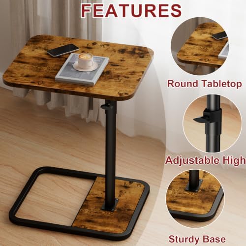 GOYLSER Large C-Shaped Tables Small Swivel End Table, Height Adjustable Side Tables Living Room, Rotating Snack Couch Wooden Tv Trays for Eating On Couch, Rustic Brown - Image 4