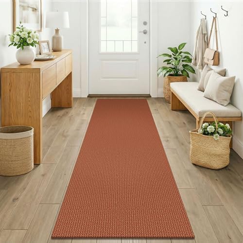 KOZYFLY Orange 2x7 Washable Kitchen Runner Rug, Non Slip Runners for Hallway, Cotton Entryway Runner, Braided Floor Carpet for Entry, Kitchen, Bedside, Hall, Burnt Orange/Tan by KOZYFLY