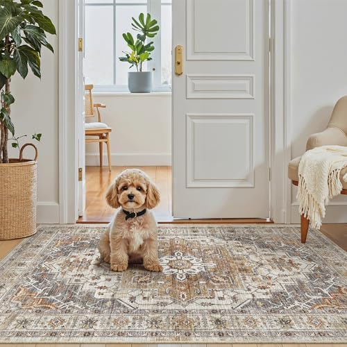 Madane Washable Entry Rug 3x4 Area Rugs for Entryway Kitchen, Turmeric/Grey - Image 4