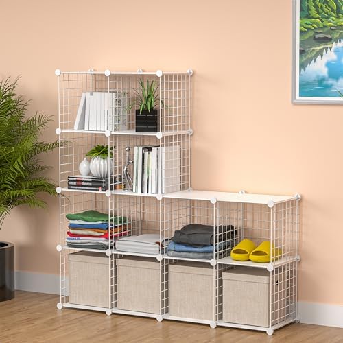 Cube Storage Organizer, Metal 12-Cube Shelves Bookshelf, Portable Closet Clothes Organizer for Bedroom, Home, Office, White - Image 2
