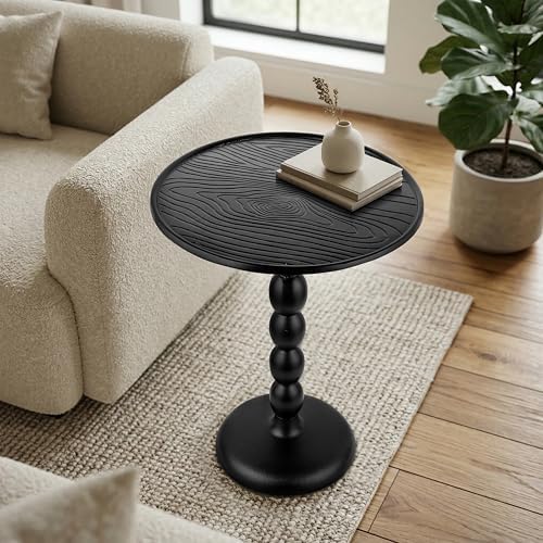 CLEENTABLE Round End Table, Farmhouse Side Table, Black, 21" H x 15" W - Image 6