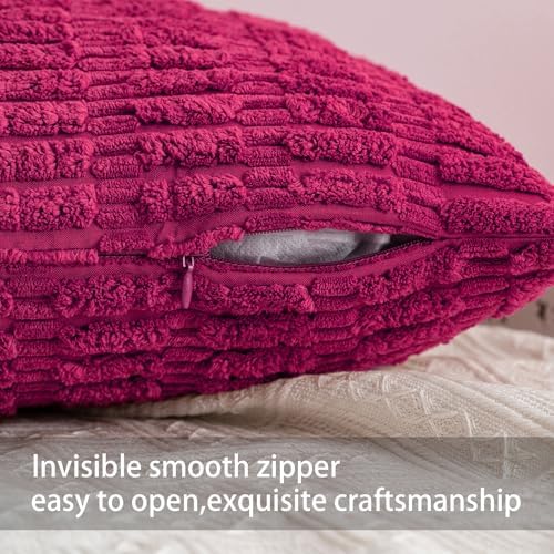 Pack of 2 Corduroy Decorative Throw Pillow Covers 12x24 Inch, Rose Red - Image 3