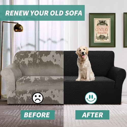 YEMYHOM Couch Cover Latest Jacquard Design High Stretch Extra Large Sofa Covers Pet Dog Cat Proof Oversized Slipcover Non Slip Magic Elastic Furniture Protector (X Large, Black Checkered) - Image 4