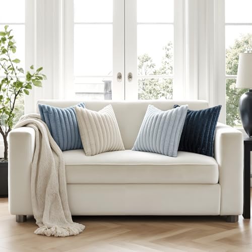 MIULEE Faux Fur Plush Decorative Throw Pillow Covers 16x16, Navy Blue - Image 3