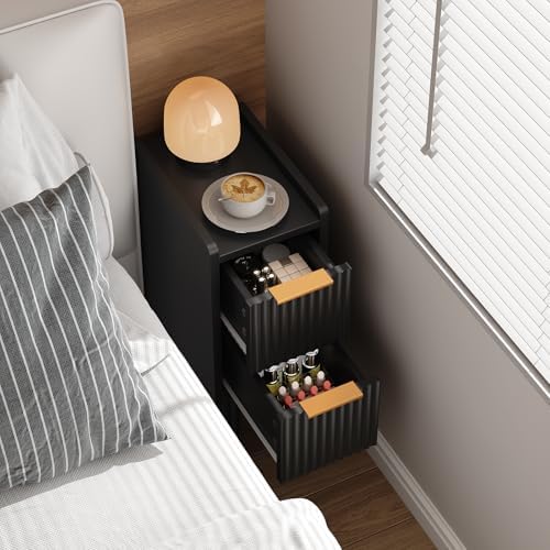 ELYKEN 7.9" Fluted Narrow Nightstand, 20.6" H Skinny Side Table, Black - Image 5