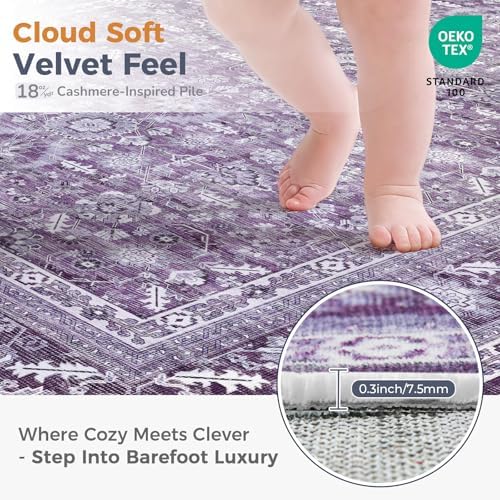 OPPODREAM Vintage Purple Area Rugs 2x12, Washable Rug for Living Room - Image 2