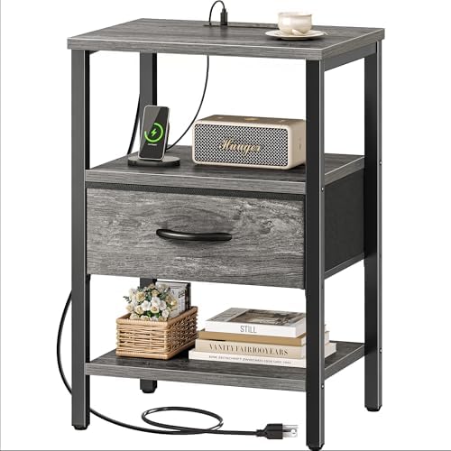 SUPERJARE Nightstand with Charging Station, USB-C Port, Bedside Table by SUPERJARE