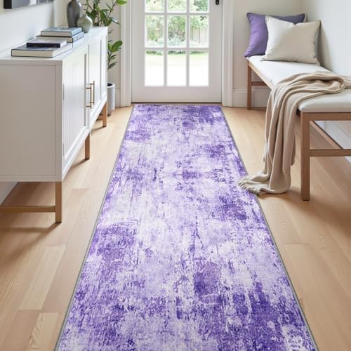 RELEANY Washable Runner 2'x10' Abstract Area Rug for Hallway Purple by RELEANY