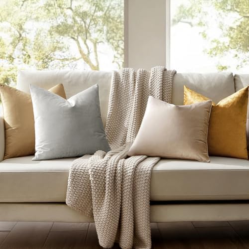 MIULEE Velvet Throw Pillow Covers 18x18 Inch Pack of 2 Champagne - Image 4