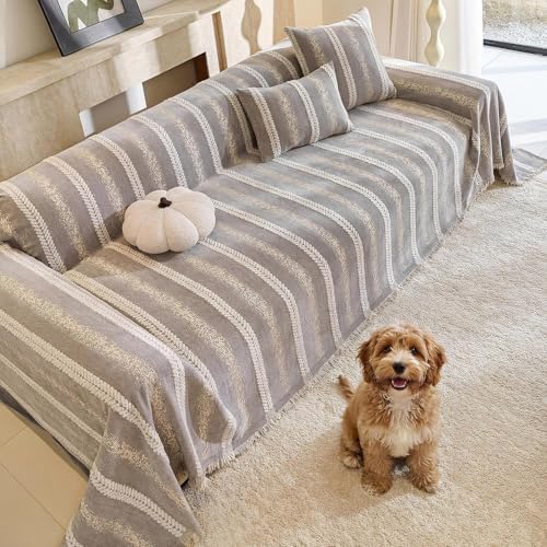 Couch Cover for Dogs Washable Sofa Cover, Sectional Couch Covers, Sofa Covers for 2 Cushion Couch, Non Slip Stripe Sofa Slipcovers Furniture Protector (Light Gray, 91 * 150) by Unknown