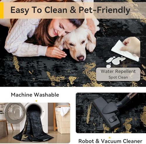 RELEANY Washable 5'x7' Abstract Area Rug for Living Room Black Gold - Image 5