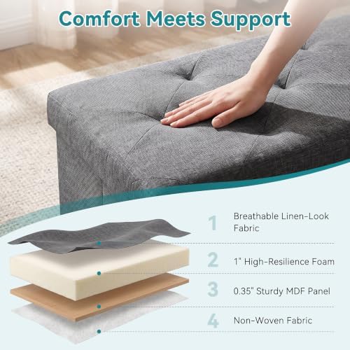 OLIXIS 30 Inch Folding Storage Ottoman Bench, Gray Ottoman with Storage - Image 6