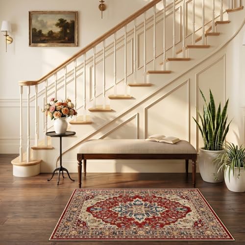 RELEANY Washable Area Rug, Small 2'6"x4', Red/Blue - Image 2