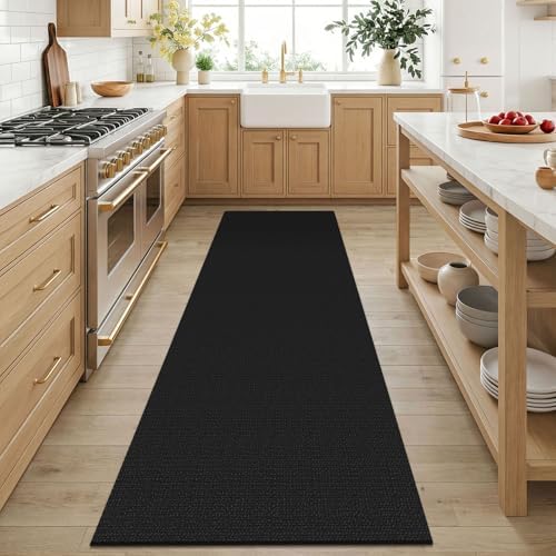 KOZYFLY Black 3x6 Washable Runner Rug, Non Slip Wide Runners for Hallway, Woven Large Entryway Runners, Braided Floor Carpet Runner for Entry, Kitchen, Bedside, Hall, Black/Dark Grey - Image 2