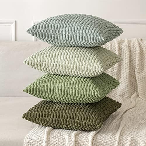 MIULEE Corduroy Decorative Throw Pillow Covers 16x16 Olive Green Pack of 2 - Image 4
