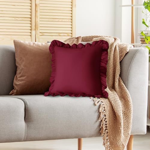 KKJIAF 2 Pack Ruffle Pillow Cases 22x22 Inches, Burgundy - Image 5