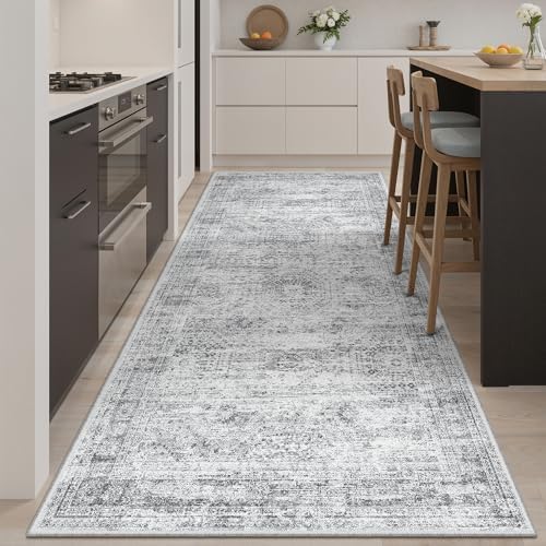 Soalmost Washable Hallway Runner Rug 4x8 Kitchen Entry Rugs Non-Slip, Grey - Image 4